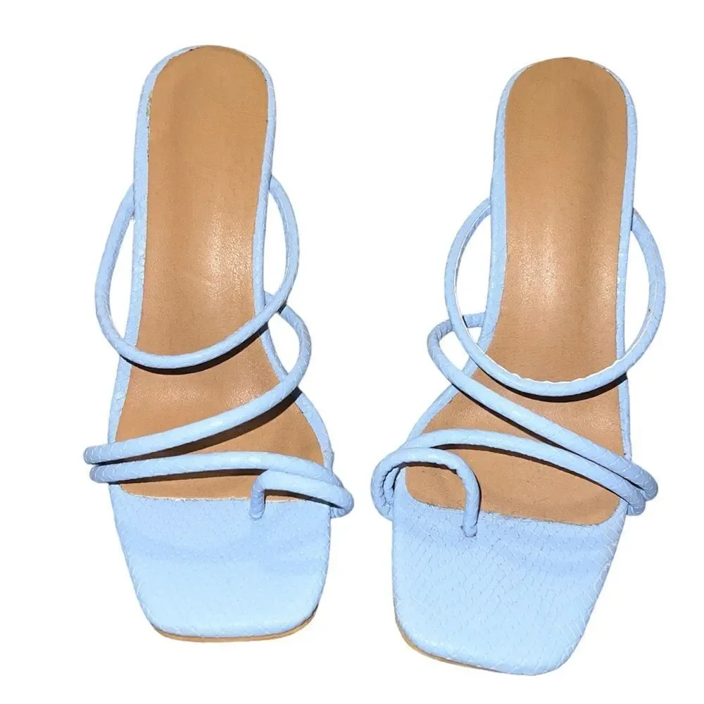 ✨Light Blue Snakeskin Slip On Heels✨